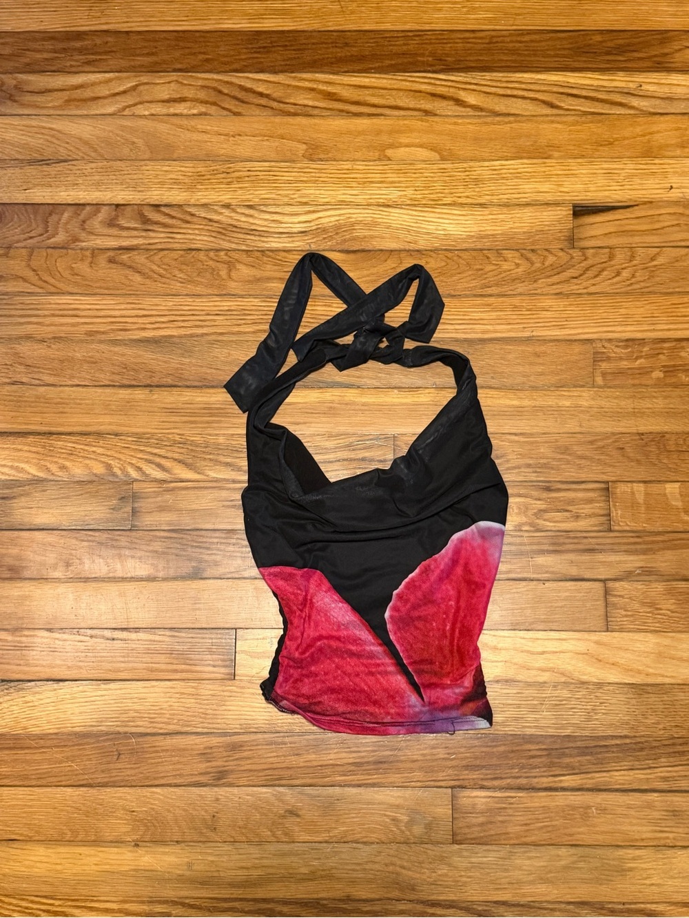 Women’s Black Halter Top with Red Accent
